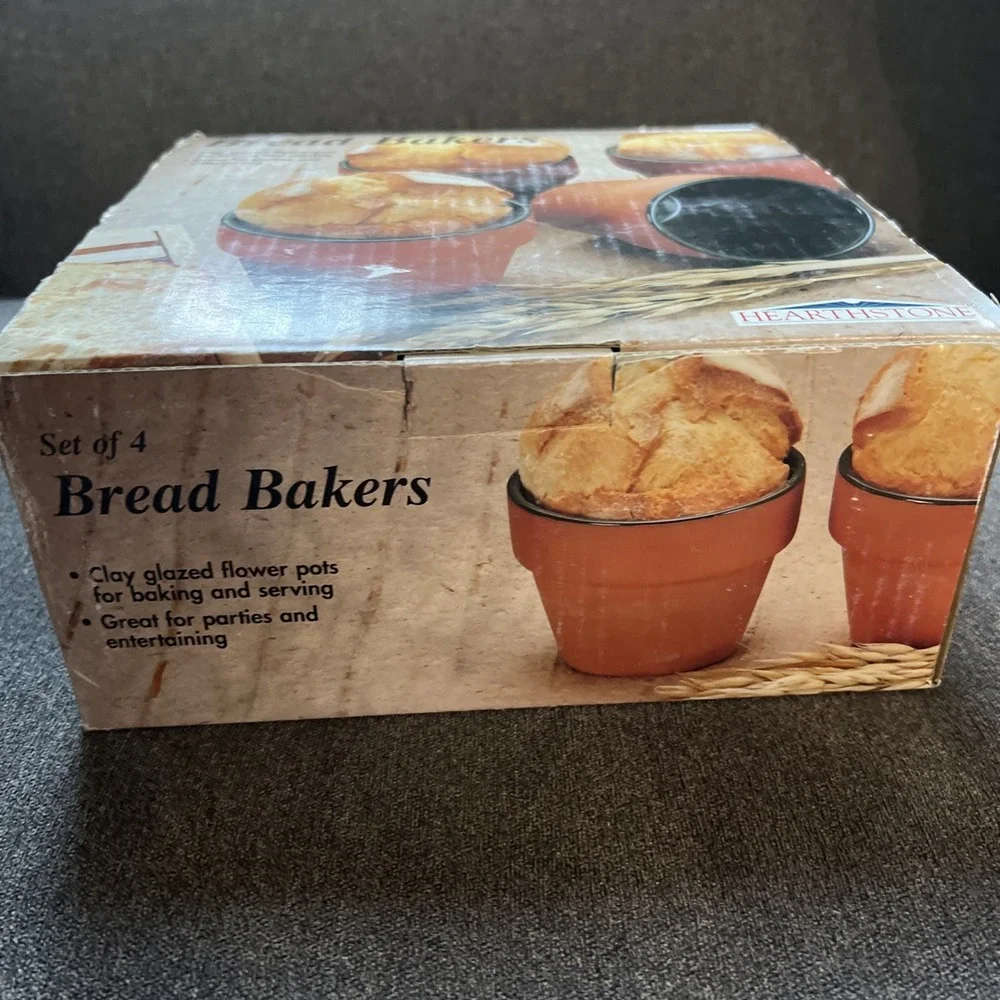 Hearthstone Bread Bakers Set of 4 Terracotta Green Glazed Clay Flower Pots